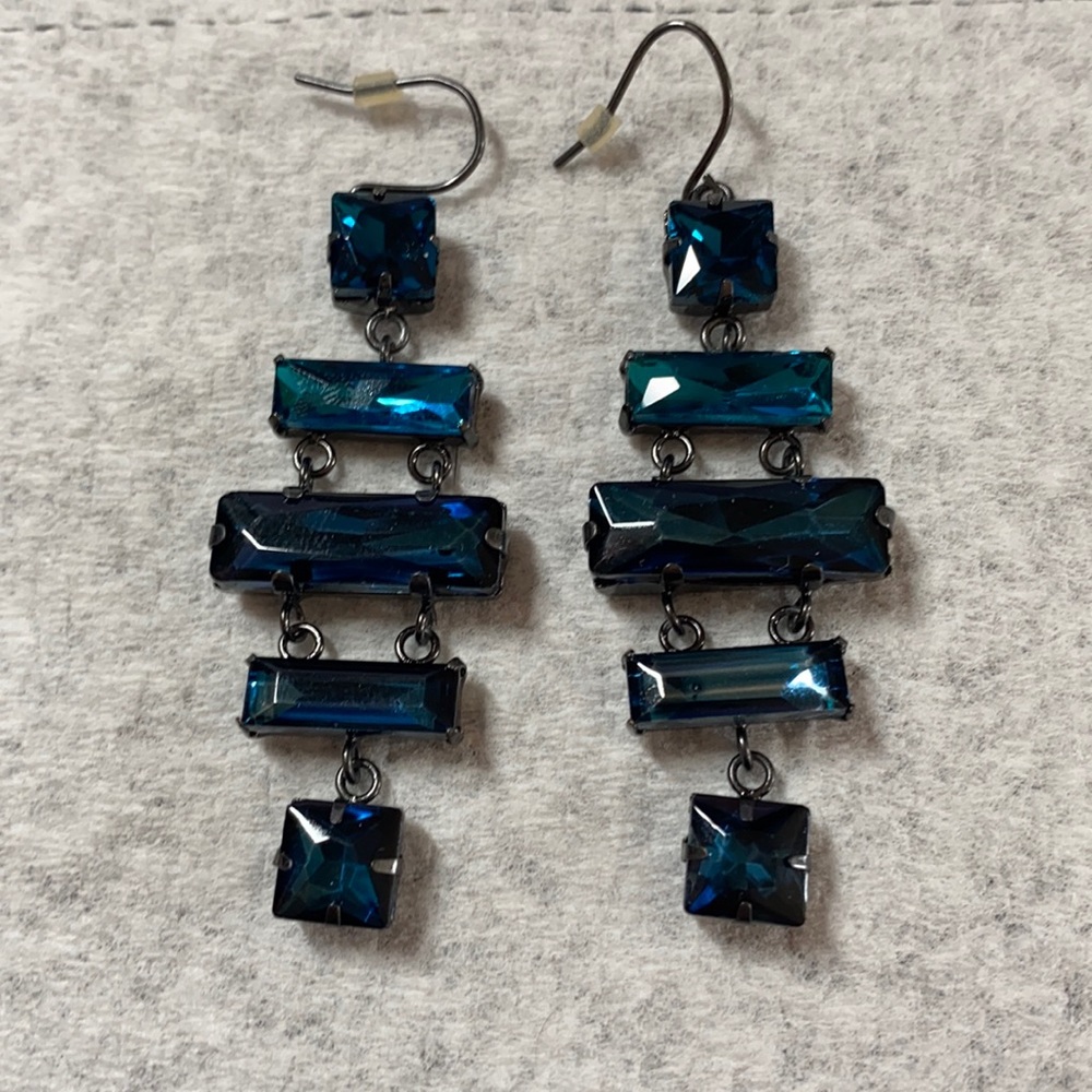 Black tone and deep blue stone drop earrings